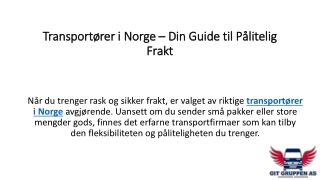 Transportører i Norge – Din Guide til Pålitelig Frakt