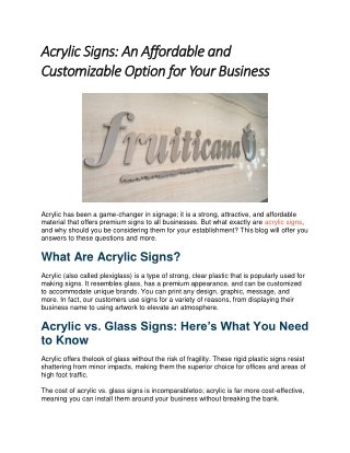 Acrylic Signs An Affordable and Customizable Option for Your Business