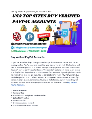 USA Top 77 sites Buy verified PayPal Accounts in 2025