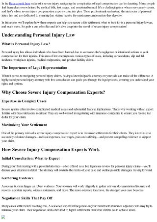 Severe Injury Compensation Experts—How They Can Maximize Your Settlement.
