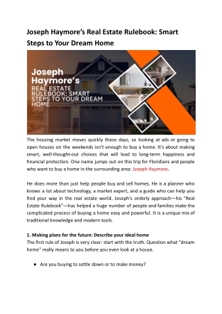 Home Buying Tips from Joseph Haymore