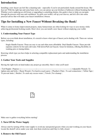 **Tips for Installing a New Faucet Without Breaking the Bank!**