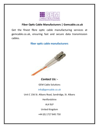 Fiber Optic Cable Manufacturers | Gemcable.co.uk