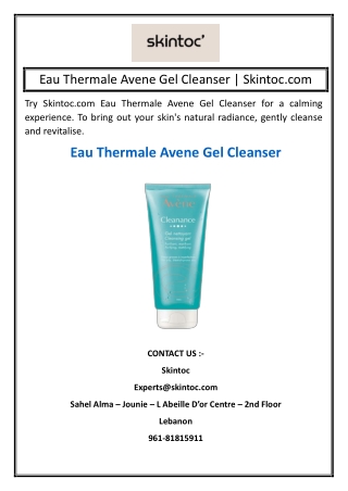 Eau Thermale Avene Gel Cleanser| Skintoc.com