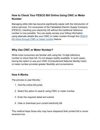 How to Check Your FESCO Bill Online Using CNIC or Meter Number