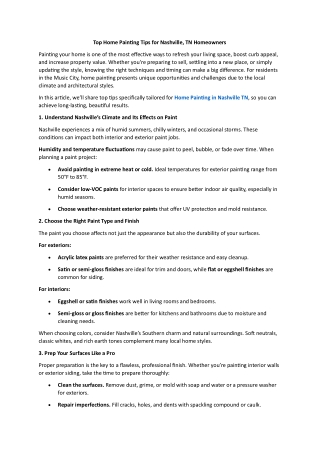 Top Home Painting Tips for Nashville, TN Homeowners