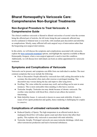 Bharat Homeopathy’s Varicocele Care Comprehensive Non-Surgical Treatments