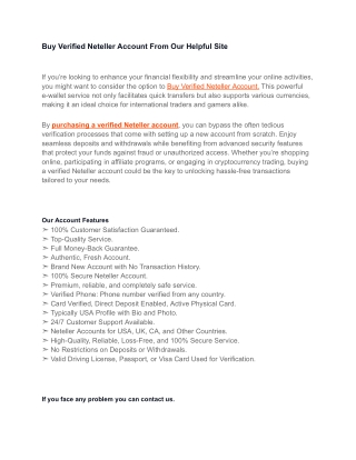 Top Guide How To Buy Verified Neteller Account