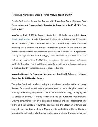 Ferulic Acid Market Size, Share & Trends Analysis Report by 2037