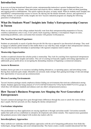 What Do Students Want? Insights into Today’s Entrepreneurship Courses in Tucson