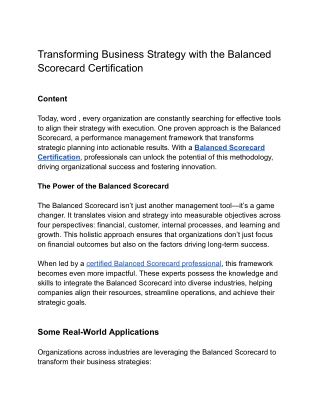 Transforming Business Strategy with the Balanced Scorecard Certification
